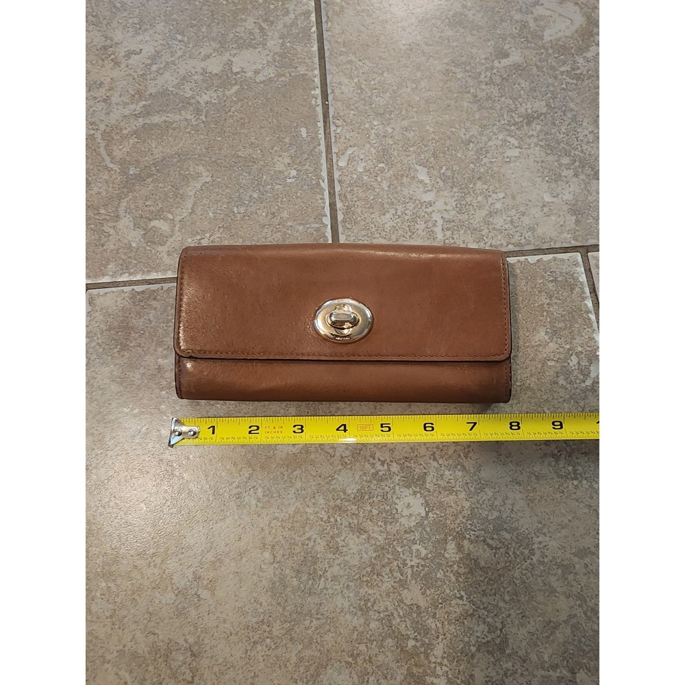 Coach Vintage Tan Leather Turnlock Wallet Flawed Interior for Craft Repair